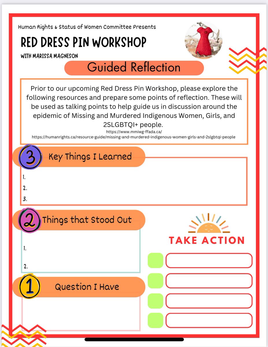 Mrs_A_Isaac's tweet image. The #StatusofWomen &amp;amp; #HumanRights Committee @elemdp will be participating in the #REDDRESSPIN workshop with Marissa Magneson this evening.We will discuss ways that we can support the calls to action for #MMIWG2S No one should experience violence &amp;amp; feel unsafe. #CatholicTeachers