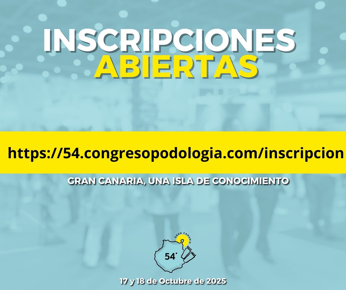 ¡Ya puedes inscribirte al 54º Congreso Nacional de #Podología!

📅 17 y 18 de octubre de 2025
📍 Gran Canaria

💡 Asegura tu plaza en el evento más importante de 2025

👉 Inscríbete aquí: 54.congresopodologia.com/inscripcion/

¡Gran Canaria, una isla de conocimiento!

#54cnp #GranCanaria