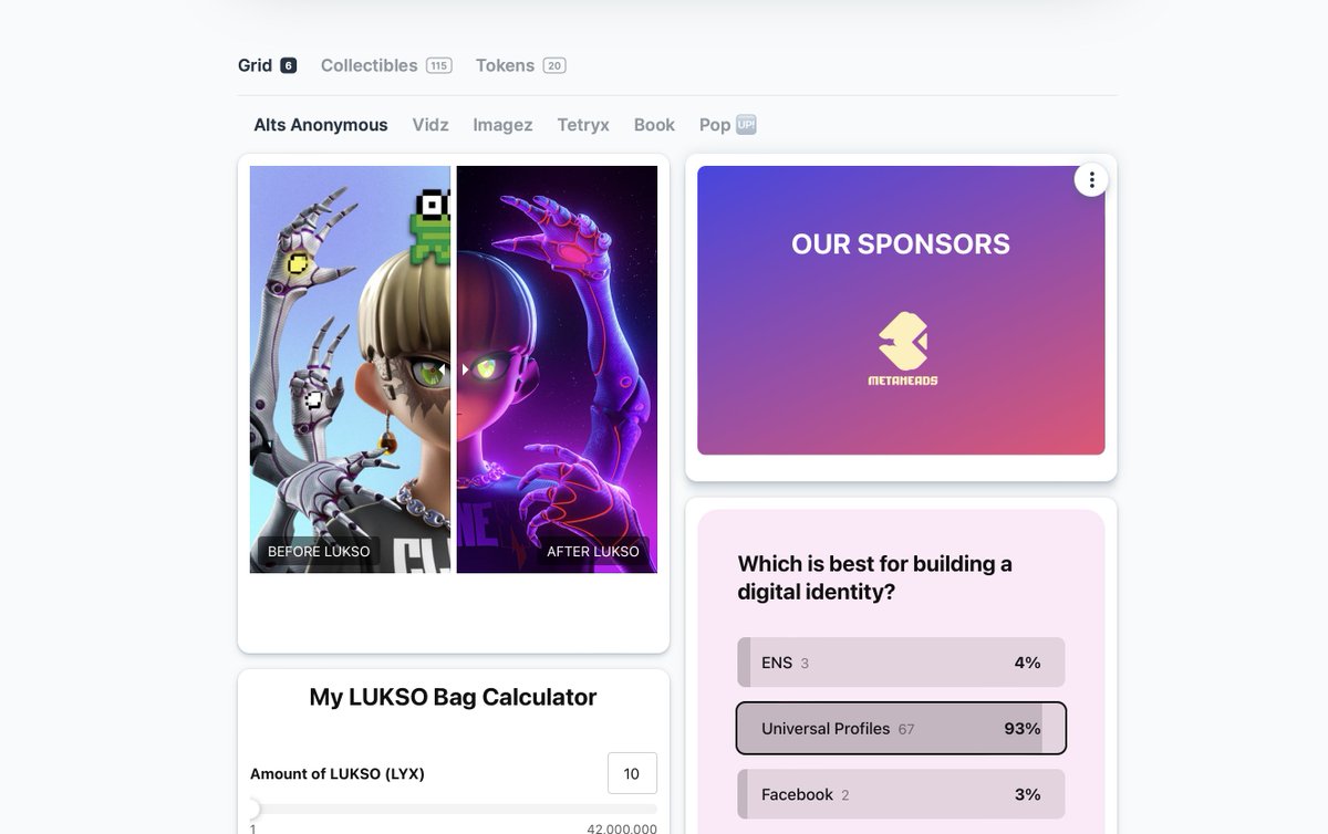 What makes <a href="/lukso_io/">LUKSO</a> and <a href="/ERC725Account/">Universal Profiles</a> special is not each piece, but how they all play together:

1️⃣ LUKSO without Universal Profiles
👉 Would be the same as Ethereum

2️⃣ Universal Profiles without LUKSO
👉 Would not create a great user experience:

👉 Profile deployment &amp;