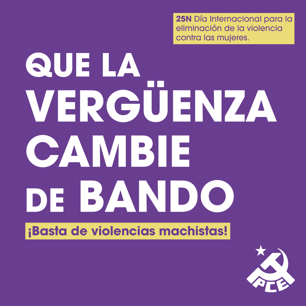 🙋‍♀️ ¡Que la vergüenza cambie de bando!

Frente a las violencias machistas, frente al individualismo de un sistema capitalista que hace aguas, más feminismo.

📄 Manifiesto #25N, Día internacional para la eliminación de la violencia contra las mujeres.

pce.es/manifiesto-del…