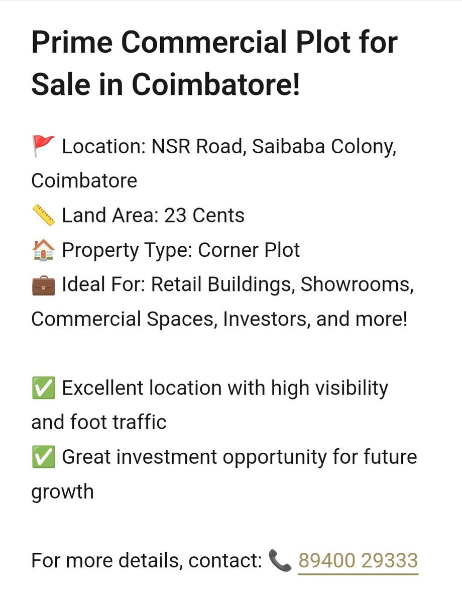 Dhanvi_Ventures's tweet image. #CoimbatoreRealEstate #CommercialProperty #NSRRoad #SaibabaColony #CoimbatoreProperties #RetailSpace #ShowroomSpace #InvestmentOpportunity #LandForSale #RealEstateInvestment #CornerPlot  #CoimbatoreInvestors #RealEstateCoimbatore #CommercialLand #CoimbatoreRealty