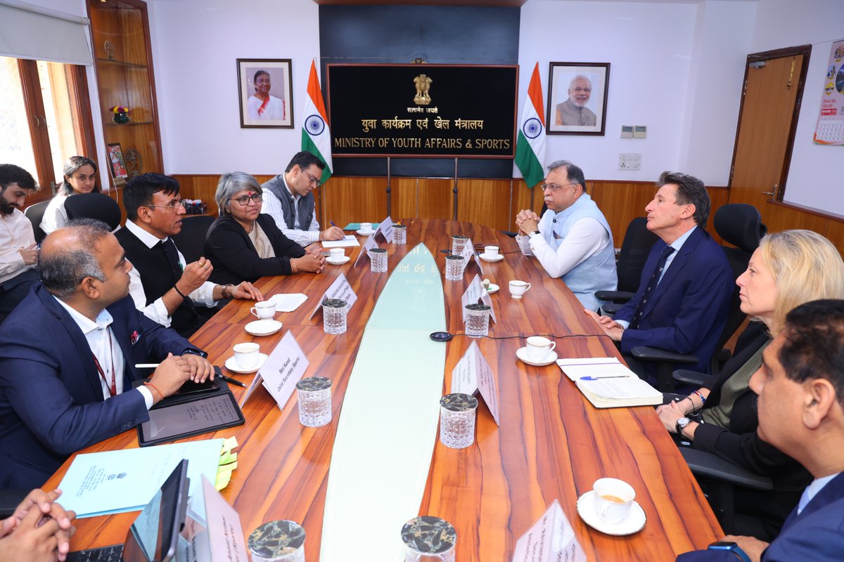 mansukhmandviya's tweet photo. Met Lord Sebastian Coe, President of World Athletics &amp; IOC Member. Discussed our intent to host the 2036 Olympics and Paralympics and our vision for advancing athletics in India from grassroots development to achieving global excellence. https://t.co/QDVBbI2yv7
