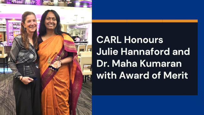 Librarianship.ca (@librarianshipca) on Twitter photo CARL Honours Julie Hannaford and Dr. Maha Kumaran with Award of Merit librarianship.ca/news/carl-awar…
The <a href="/carlabrc/">CARL / ABRC</a> Award of Merit is presented to individuals who have made outstanding contributions to research librarianship, with a lasting and beneficial impact on the CARL community. CARL Honours Julie Hannaford and Dr. Maha Kumaran with Award of Merit librarianship.ca/news/carl-awar…
The <a href="/carlabrc/">CARL / ABRC</a> Award of Merit is presented to individuals who have made outstanding contributions to research librarianship, with a lasting and beneficial impact on the CARL community.