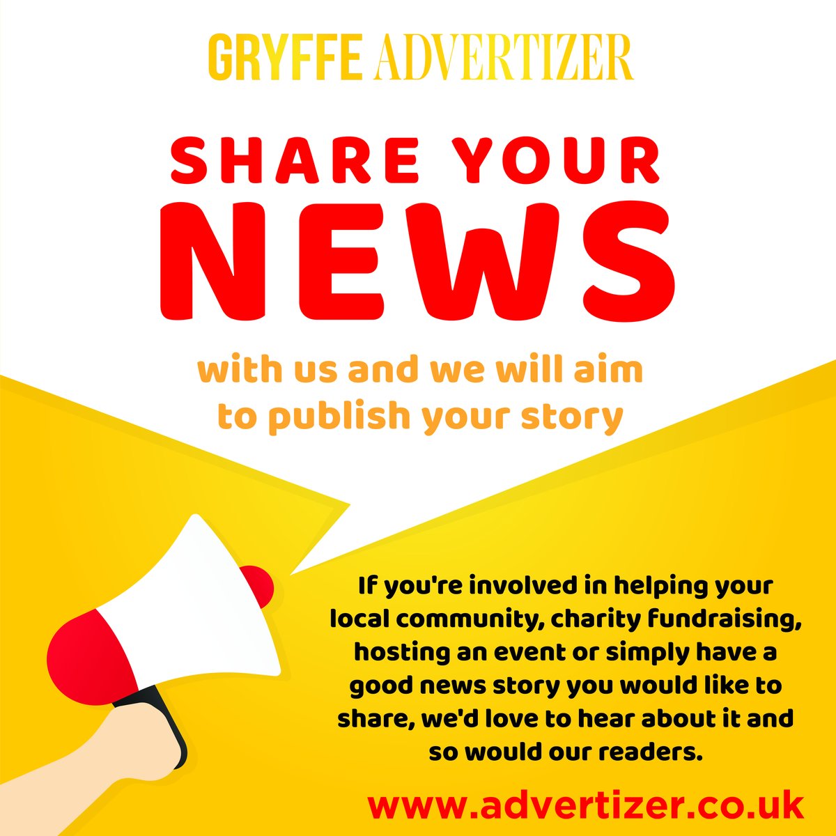 GryffeAds's tweet photo. Share your News! If you're involved in charity fundraising, helping your local community, hosting an event or have a good news story, we'd love to hear about it and so would our readers. For our January issue please submit before Monday 2nd December at: https://t.co/QpKy0Eh7Yh https://t.co/1Xbl3oAVSK