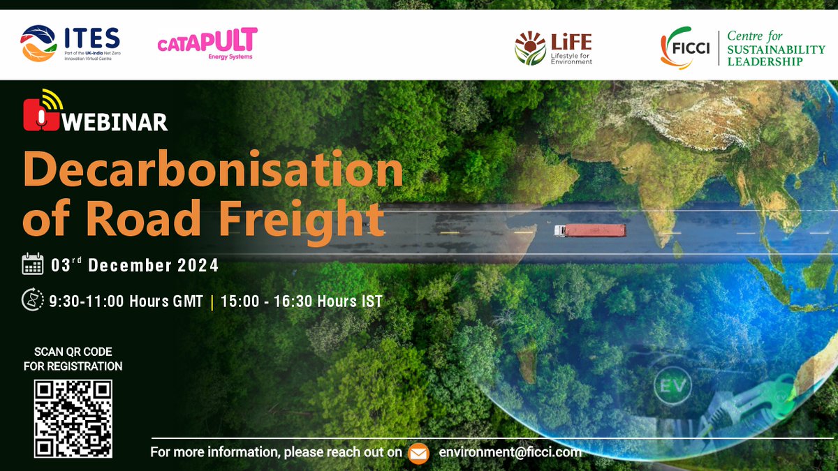 ficci_india's tweet image. Join us for a session on decarbonisation of Road Freight on 3rd December, featuring UK and Indian innovators, and explore collaboration opportunities for a sustainable future.

Register now at: meet.ficci.in/invitee-form.a… 

#decarbonisation #sustainablelogistics #roadfreight