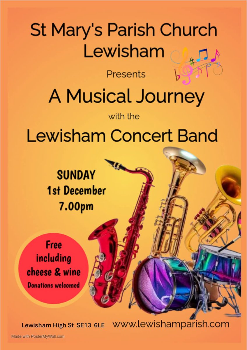 This weekend: FREE concert at St Mary's Church featuring Lewisham Concert Band. Cheese &amp; wine included! Donations welcome. <a href="/lewishamband/">LewishamConcertBand</a> <a href="/lewishamparish/">St Mary's Church</a>
