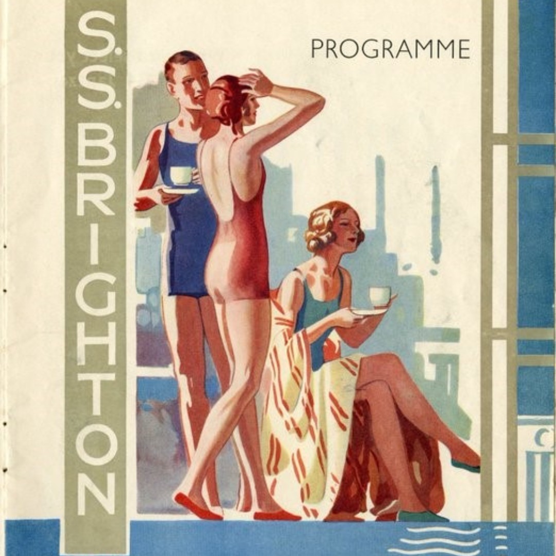 Stylish swimwear on the cover of this programme marking the opening of the SS Brighton in West St, 1934. At the time, it was the largest covered seawater swimmingpool in the world #EYAFashion