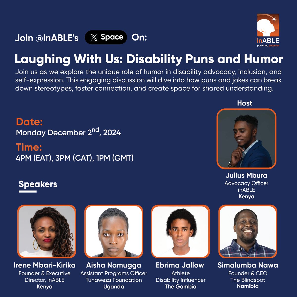 Ebrima Jallow (@ebrima_jallow11) on Twitter photo Join us next week on Monday, December 2, at Xspace on LAUGHING WITH US: DISABILITY PUNS AND HUMOUR. please share 🙏 ✨🦿🩼 <a href="/inABLEorg/">inABLE.org</a> Join us next week on Monday, December 2, at Xspace on LAUGHING WITH US: DISABILITY PUNS AND HUMOUR. please share 🙏 ✨🦿🩼 <a href="/inABLEorg/">inABLE.org</a>
