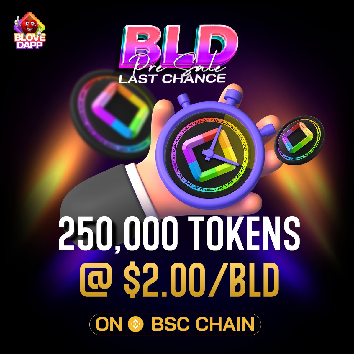 🚨Last Day to Grab BLD at $2.00!🚨

Today is the final day to grab BLD tokens at just $2.00 each!
The Day 3 Pre-IDO is ending soon, and this opportunity won’t come back. ⏳

Secure your BLD tokens now!  presale.blovedapp.com

🔗 BSC Contract Address: