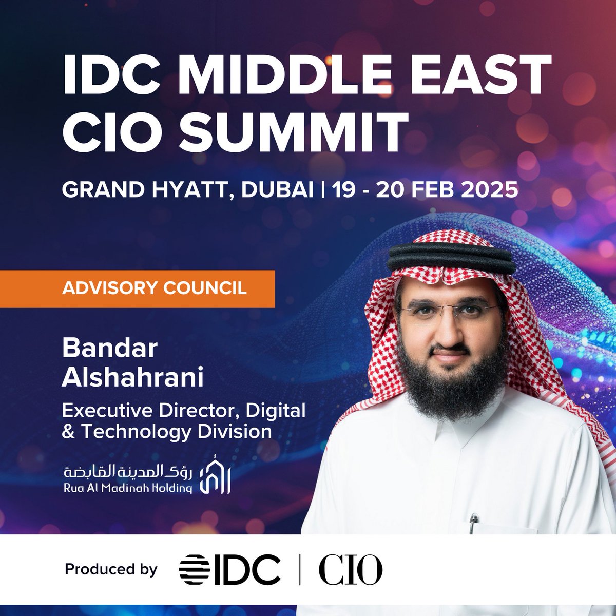 We are thrilled to welcome Bandar Alshahrani, Executive Director, Digital &amp; Technology Division, at Rua Al Madinah Holding Company, to our Advisory Council for the 18th edition of the IDC Middle East CIO Summit.
Register here: lnkd.in/dzHib4am
#IDCMECIO