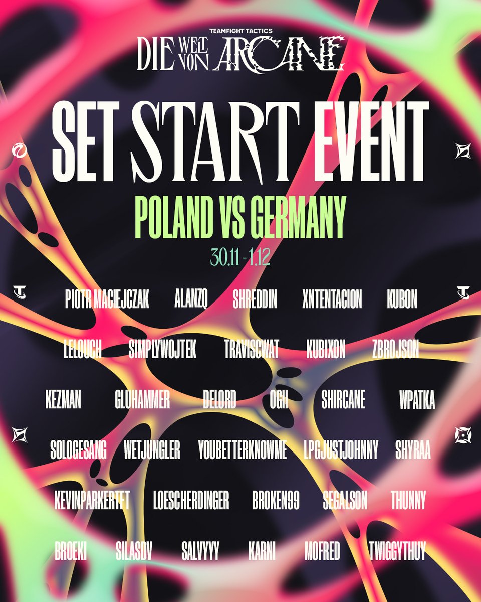 In der letzten Novemberwoche findet das Showmatch zwischen <a href="/TFT_Germany/">Teamfight Tactics DE</a> und <a href="/TFT_Polska/">Teamfight Tactics - Polska</a> statt!

📅 30.11 - 1.12 
🏆 32 players
🎲 Ranked games, 4v4 und Arcane Quiz