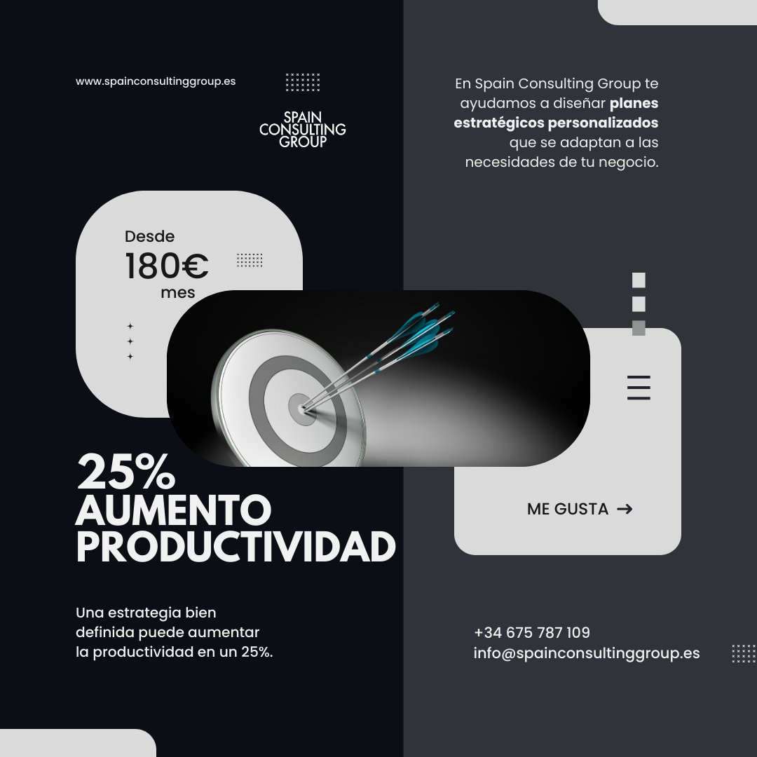 SpainConsulting's tweet photo. 💡 TIP DE HOY: Una estrategia bien definida puede aumentar la productividad en un 25%.

📊 En Spain Consulting Group te ayudamos a diseñar planes estratégicos personalizados que se adaptan a las necesidades de tu negocio. https://t.co/Vzv2crr0J7