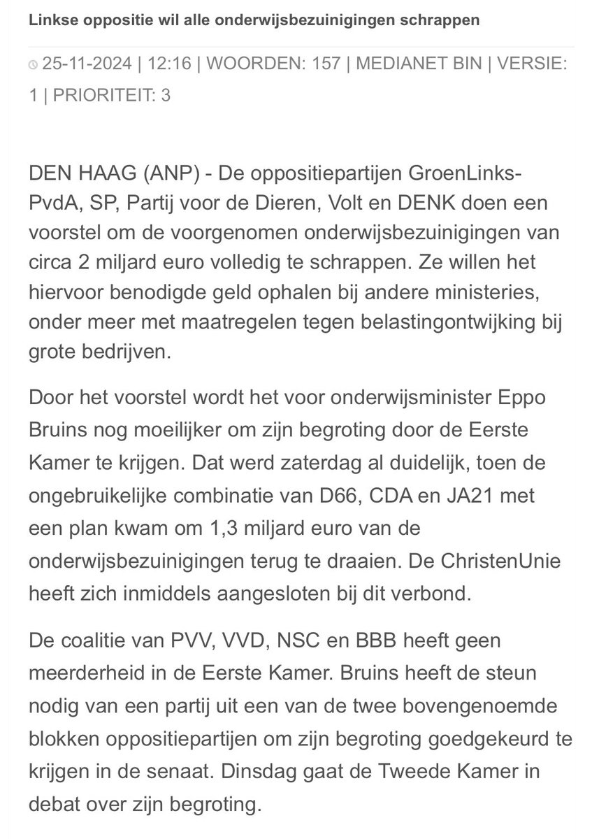 Duidelijke taal van GroenLinks-PvdA, SP, PvdD, Volt en Denk:

Alle €2 miljard aan onderwijsbezuinigingen moeten van tafel! 🟥