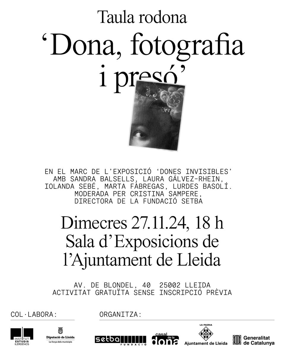 Fundació Setba (@fundaciosetba) on Twitter photo 📷 Aquest dimecres, 27 de novembre, organitzem la taula rodona “Dona, fotografia i presó” a la sala d’exposicions de la <a href="/paerialleida/">Ajuntament de Lleida</a> amb
Sandra Balsells, <a href="/iolandasebe/">iolanda sebe</a>, <a href="/LurdesBasoli/">Lurdes R. Basolí</a>, Laura Gálvez-Rhein, Marta Fábregas i @cristinasampere.
#25N 📷 Aquest dimecres, 27 de novembre, organitzem la taula rodona “Dona, fotografia i presó” a la sala d’exposicions de la <a href="/paerialleida/">Ajuntament de Lleida</a> amb
Sandra Balsells, <a href="/iolandasebe/">iolanda sebe</a>, <a href="/LurdesBasoli/">Lurdes R. Basolí</a>, Laura Gálvez-Rhein, Marta Fábregas i @cristinasampere.
#25N