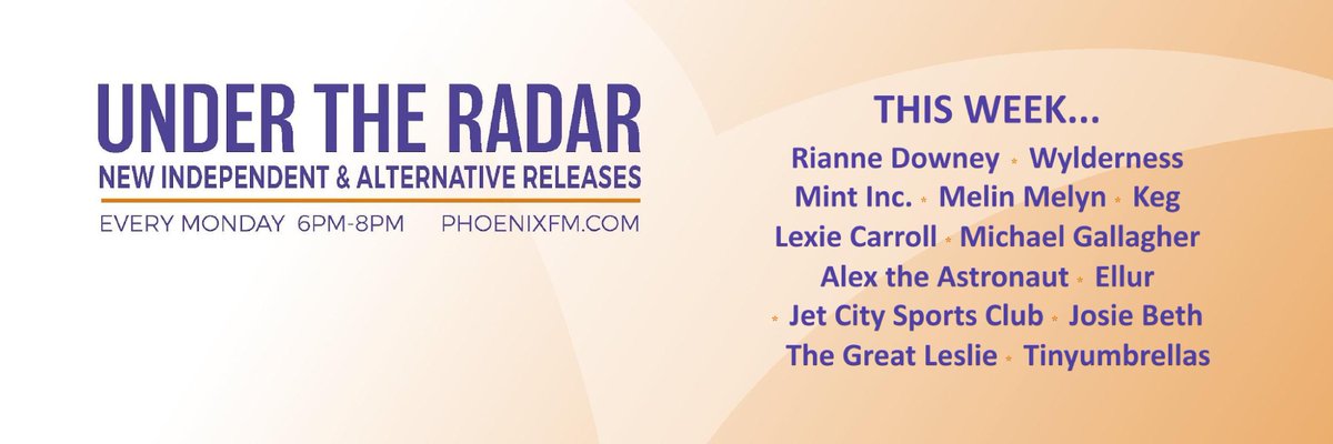 Tonight 6-8pm on <a href="/phoenixfm/">Phoenix FM (we're on 🦋)</a> new music from <a href="/riannedowney_/">Rianne Downey</a> <a href="/wyldrnss/">Wylderness</a> <a href="/melin_melynband/">Melin Melyn</a> <a href="/MickyyGall/">Michael Gallagher</a> <a href="/tinyumbrellahs/">dt !!</a> <a href="/lexiecarroll_/">Lexie Carroll</a> <a href="/AtheAstronaut/">Alex the Astronaut</a> <a href="/jetcitysc/">Jet City Sports Club</a> <a href="/TheGreatLeslie_/">TheGreatLeslieBand</a> <a href="/IamYonMon169799/">Yon Mon</a> <a href="/barbaratheband2/">Barbara</a> <a href="/lipstickpalms/">Lipstick Palms</a> <a href="/_martaknight/">marta knight</a> <a href="/ellurmusic/">Ellur</a> <a href="/coupdekat/">kat</a> <a href="/juniorvarsityyy/">Junior Varsity</a>