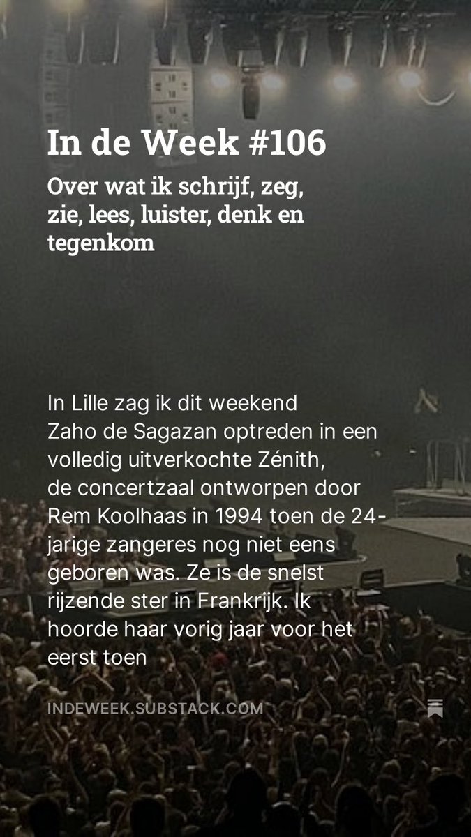 Om minder afhankelijk te zijn van sociale media - door wie worden we straks weer opgekocht? - ben ik  een wekelijkse nieuwsbrief gestart over cultuur, politiek en andere vormen van ontspanning.

Hier de laatste editie, fijn als je je abonneert. Is gratis.

open.substack.com/pub/indeweek/p…