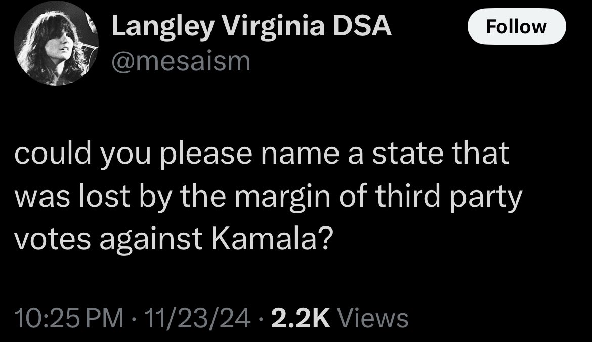 QuintanaIM's tweet photo. @ThunderMiteXLII @mesaism @SER1897 @queerBengali I didn’t comment at all about the reasons, good or bad. The original post I commented on made the claim that no state had third party votes greater than the margin of victory between the two main candidates. I showed that Michigan did and they did the old move goalposts thing. https://t.co/8Fi4Q73JTB