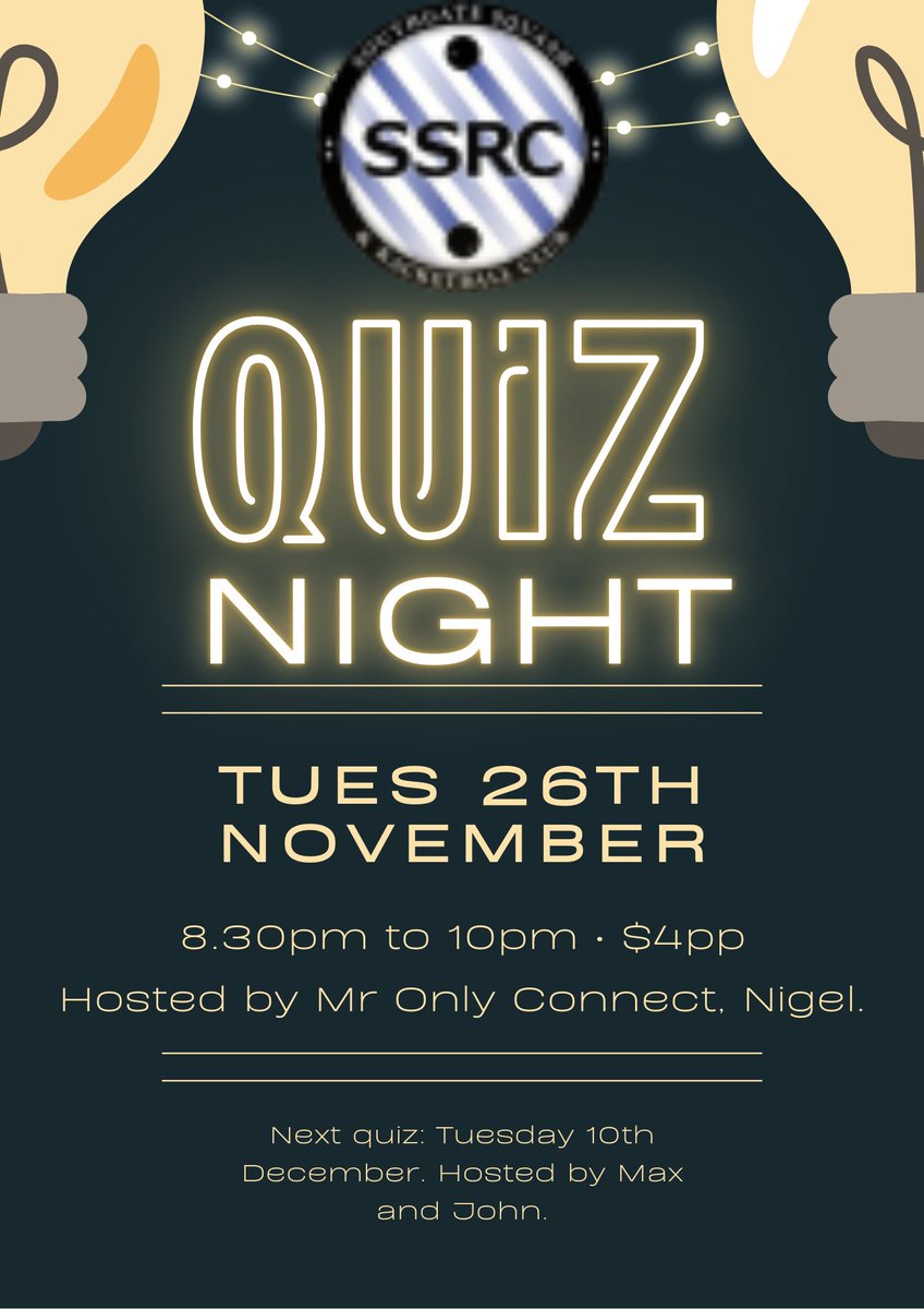 TOMORROW is the penultimate quiz of the regular schedule, hosted by "Mr Only Connect," Nigel! 🧠📚
📅 In 2 weeks, get ready for our final quiz this season, hosted by Max &amp; John!
🎄 Look out for the special Christmas Eve quiz at 7pm—kick off your festive celebrations with us!