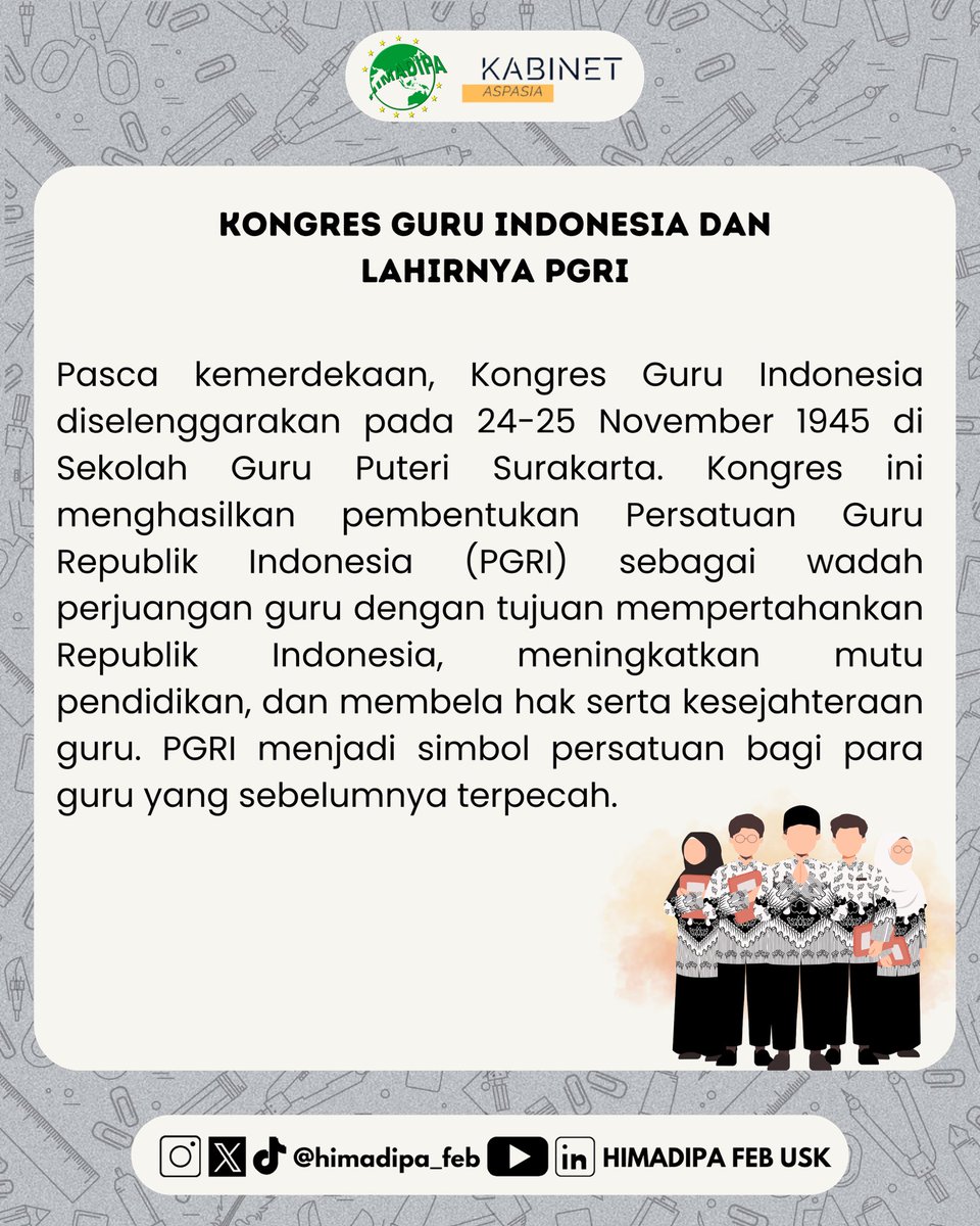 Himadipa_FEB's tweet photo. [Hari Guru Nasional]

Selamat Hari Guru Nasional untuk para guru yang telah menjadi menerang bagi semua anak bangsa 

#HariGuru #KabinetAspasia #HIMADIPAFEBUSK https://t.co/nWwixyerCf