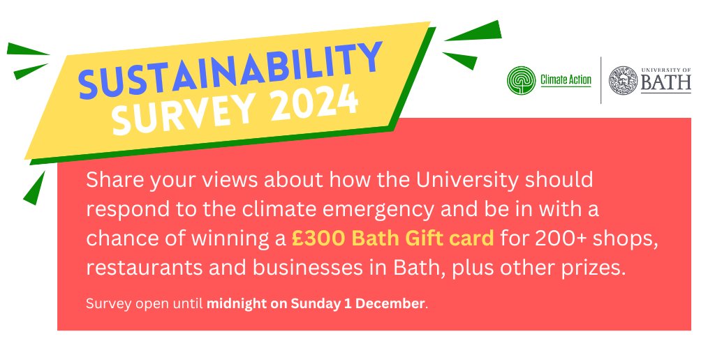 Calling all staff and students: please complete our Sustainability Survey by 1st December for the chance to win cash prizes up to £300! bath.ac.uk/announcements/…