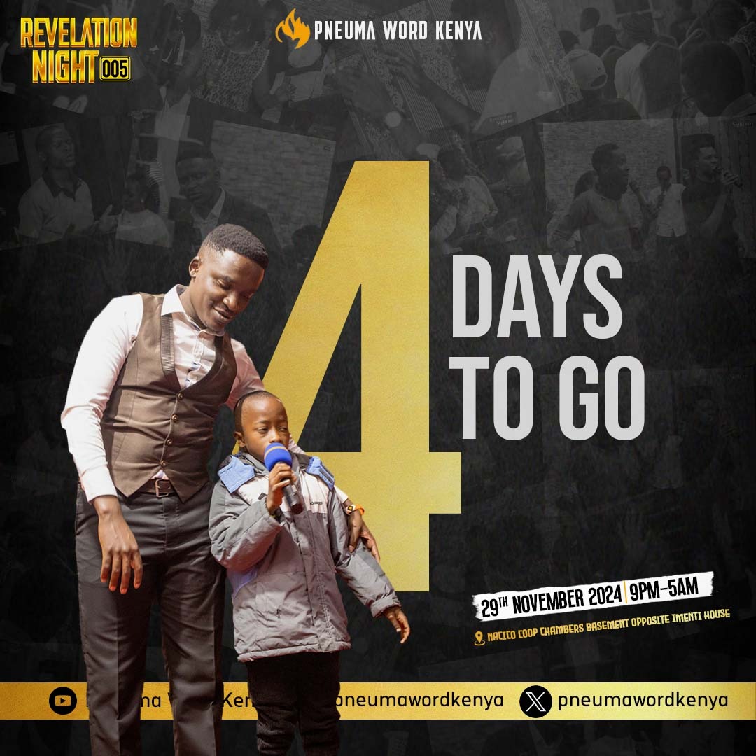 PneumaWordKenya's tweet photo. 🌟 4 DAYS LEFT🌟
The Wait Is Almost Over!
In just 4 days, we’ll be gathering for an encounter like no other at Revelation Night 005.Expect powerful worship, profound revelations, and a move of God that will transform you!
#RevelationNight005
#Inviteyoursquad
#PneumaFellowship https://t.co/qJN7U4Qgun