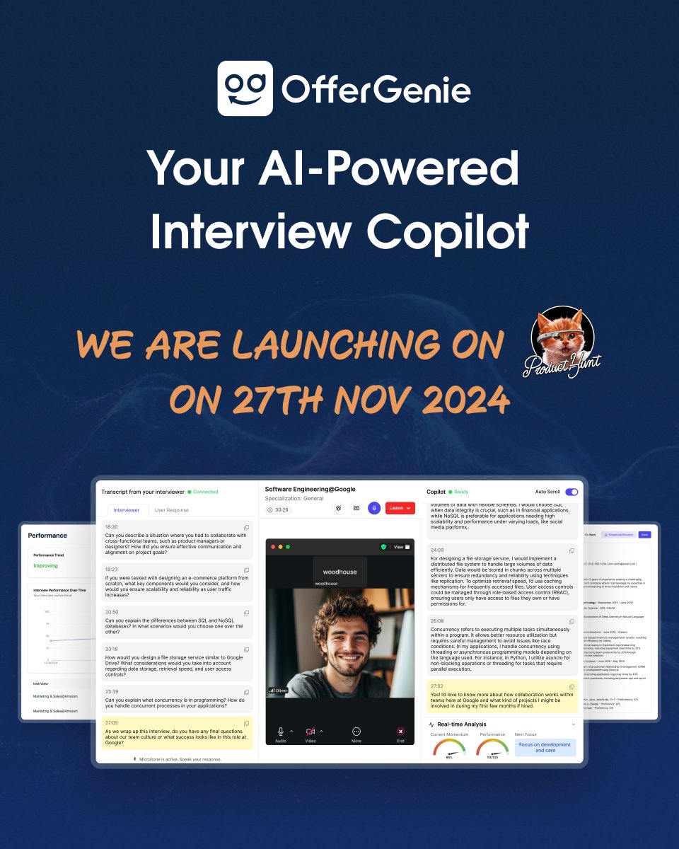 offerxgenie's tweet photo. Did you know OfferGenie is more than an interview copilot?✈️
🗒️Resume fix
🧑💼Real-time performance analysis
📈Reports & evaluation
All for a better offer🤝
Land your dream job with OfferGenie!🚀
Launching in 3⃣ days!
#OfferGenie #AI #jobsearch #interview #buildinpublic https://t.co/NbQHrWswFG