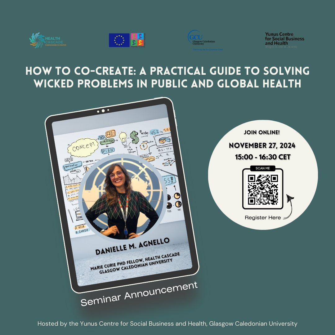 Health CASCADE (@health_cascade) on Twitter photo Curious about HOW to #CoCreate? Dive into designing your own #CoCreation process with the right methods!
Join our <a href="/MSCActions/">Marie Skłodowska-Curie Actions</a> <a href="/DannyAgnello_GH/">Dr. Danielle M. Agnello</a> for an engaging seminar hosted by <a href="/YunusCentreGCU/">Yunus Centre, GCU</a> on Nov 27th!
Register now via QR code or this link: forms.gle/QqJxupJY3yggo8… Curious about HOW to #CoCreate? Dive into designing your own #CoCreation process with the right methods!
Join our <a href="/MSCActions/">Marie Skłodowska-Curie Actions</a> <a href="/DannyAgnello_GH/">Dr. Danielle M. Agnello</a> for an engaging seminar hosted by <a href="/YunusCentreGCU/">Yunus Centre, GCU</a> on Nov 27th!
Register now via QR code or this link: forms.gle/QqJxupJY3yggo8…