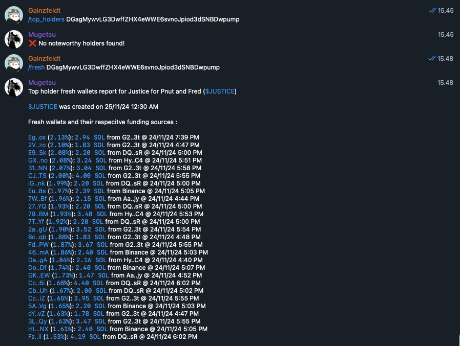 gainzfeldt's tweet photo. The most obvious grift i've seen in a while. There is not a a single noteworthy topholder of $JUSTICE and he owns over half the supply in fresh wallets created less than 24 hours ago.

I'd be shaking holding that coin when he instantly dumped every other PNUT coin he got sent or endorsed.

I really hope all the donations the $PNUT community donated to his charity is put to good use and makes a difference.