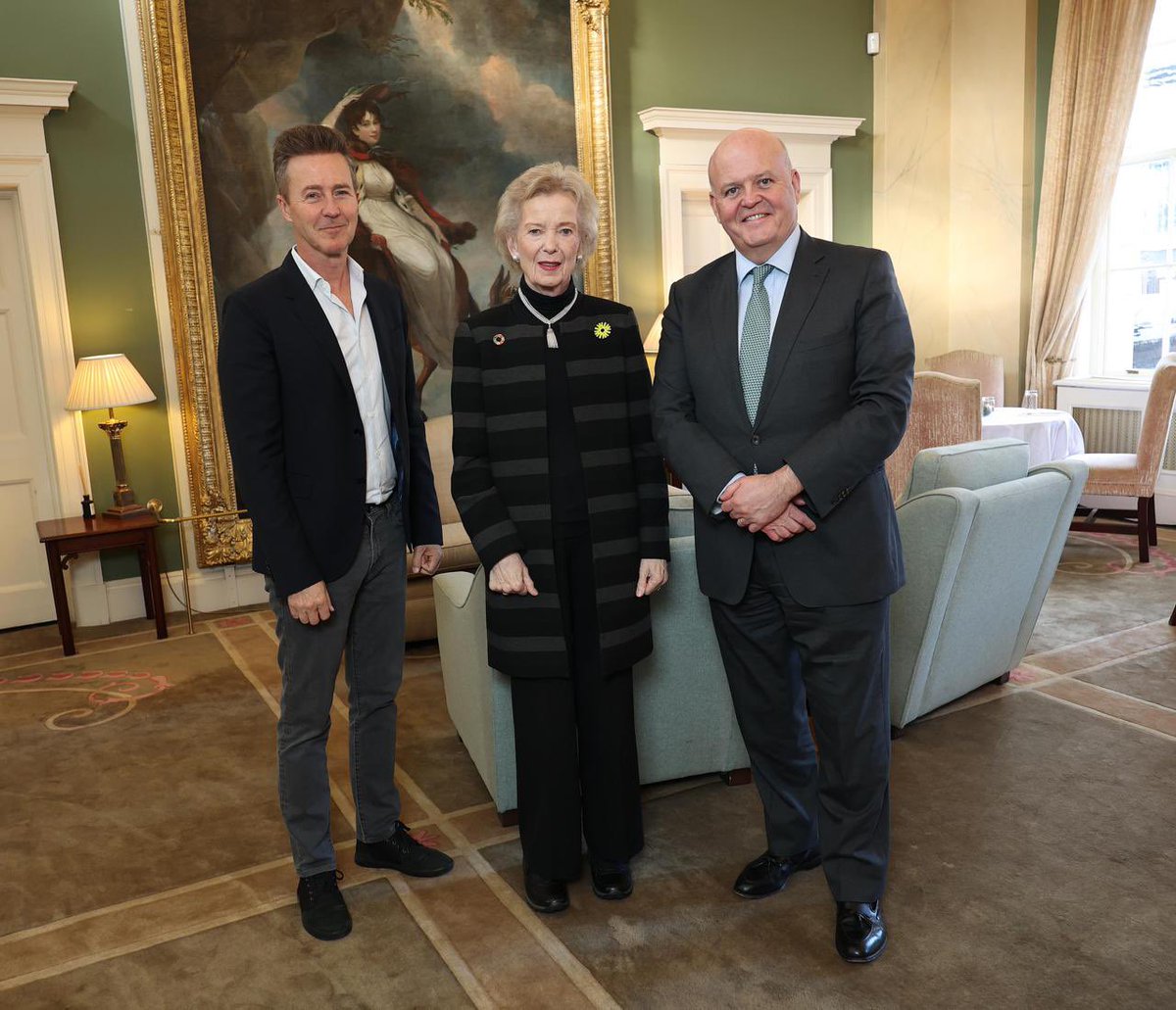 AIB CEO Colin Hunt and headline speakers Edward Norton and Mary Robinson at the 8th annual AIB Sustainability Conference 🌱 Watch the livestream here 👉 aibsustainabilityconference.ie #AIBSustainabilityConf24