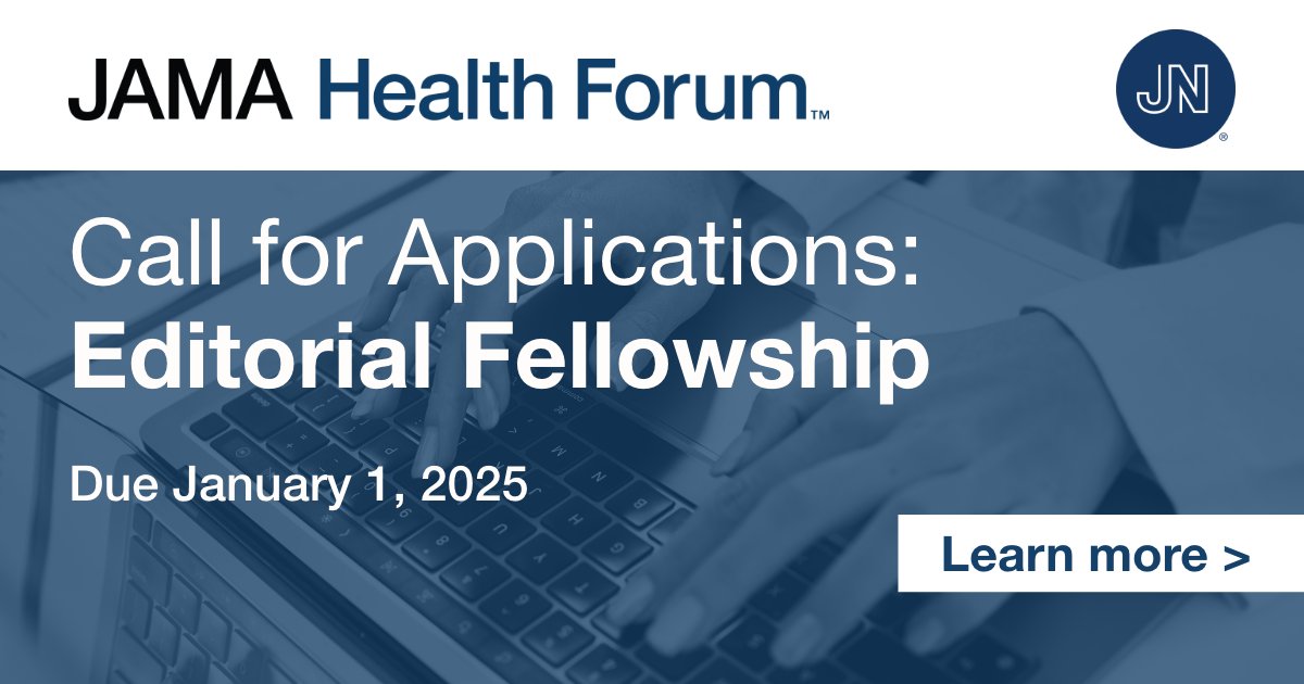 📢 Calling all early-career scholars!

JAMA Health Forum is accepting applications for its editorial fellowship. 3 individuals will be chosen to receive hands-on training in the editorial processes and policies of a health policy journal.

Learn more: ja.ma/4eCwKbP