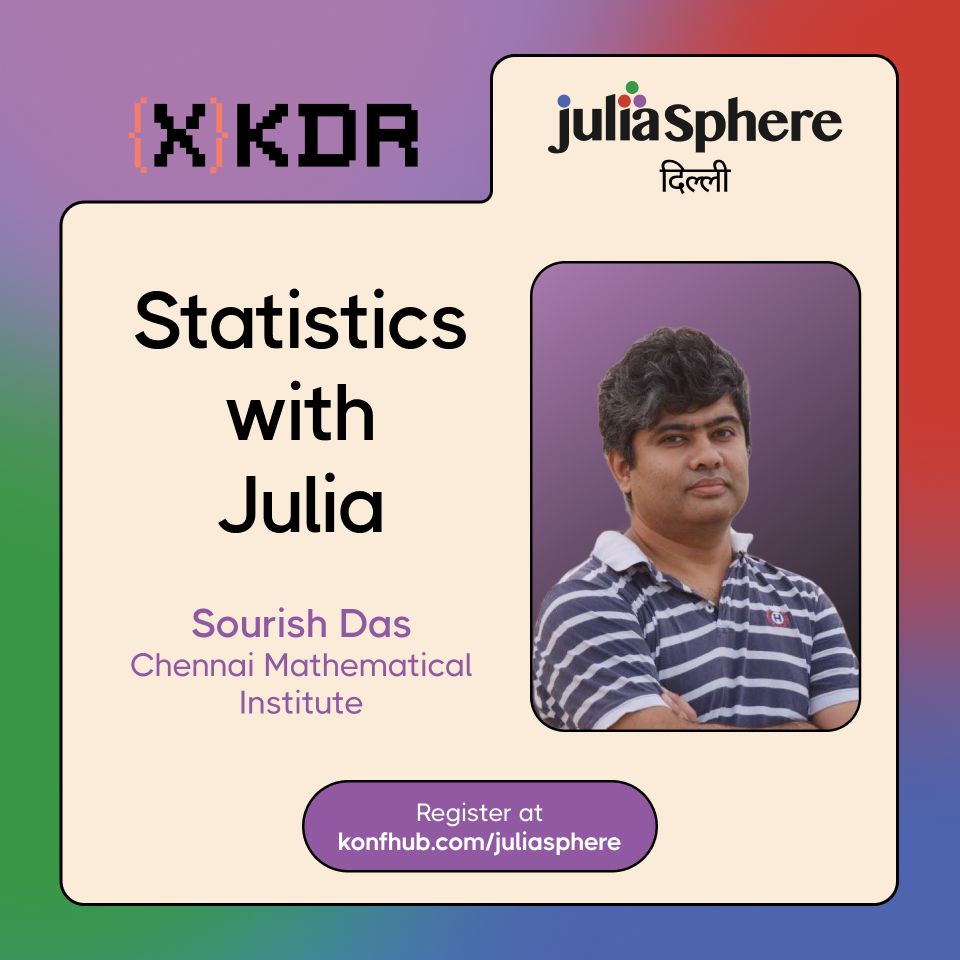 Making statistics more powerful (&amp; less painful)?

Join Prof. Sourish as he shows how Julia makes statistical analysis faster. From basic regression to time-series models, learn through hands-on practice

📆 06 Dec
📍 ISPP, Hauz Khas 

Get your tickets: konfhub.com/juliasphere