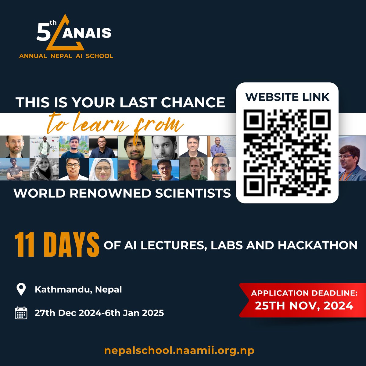 naamii_nepal's tweet photo. Last day to participate, apply before 12 am today!

To register visit the link below: https://t.co/BXy9YNt7jR
Application Deadline: November 25, 2024
For more information visit: https://t.co/M3ez7Lg6nT https://t.co/rNEBIqo7s7