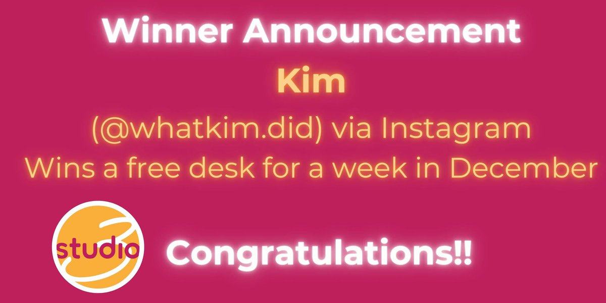 Winner Announcement!!

Kim (@whatkim.did) via Instagram has won our 'Free Desk for a week in December' draw. 

Congratulations!! We will be in touch shortly.

Thank you to everybody who liked the post.