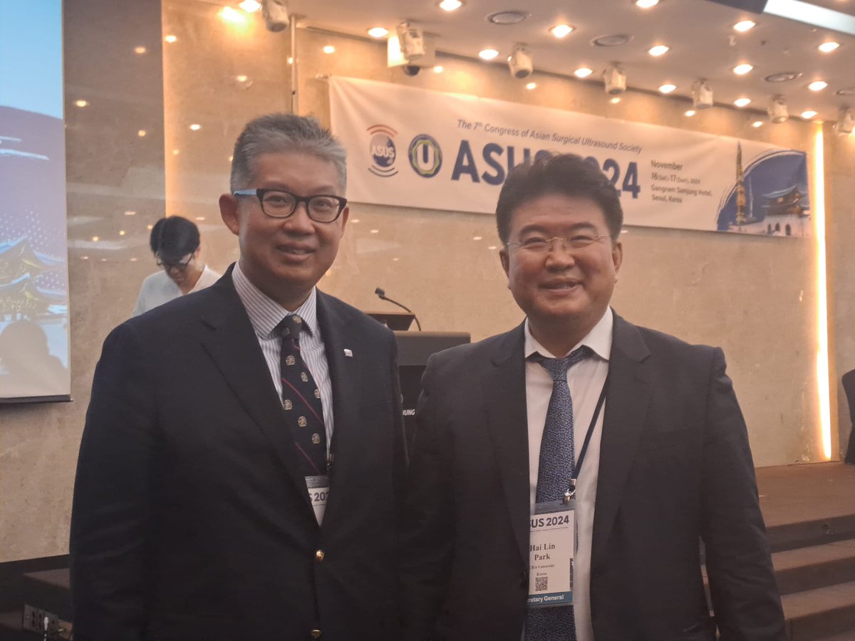 We are delighted to share that Dr. Michael Co and Dr. Matrix Fung represented our Department to speak at the Asian Surgical Ultrasound Society (ASUS) 2024, held on 16-17 November 2024 in Seoul.

Additionally, Dr. Co delivered a thank you speech at the Gala dinner and presented