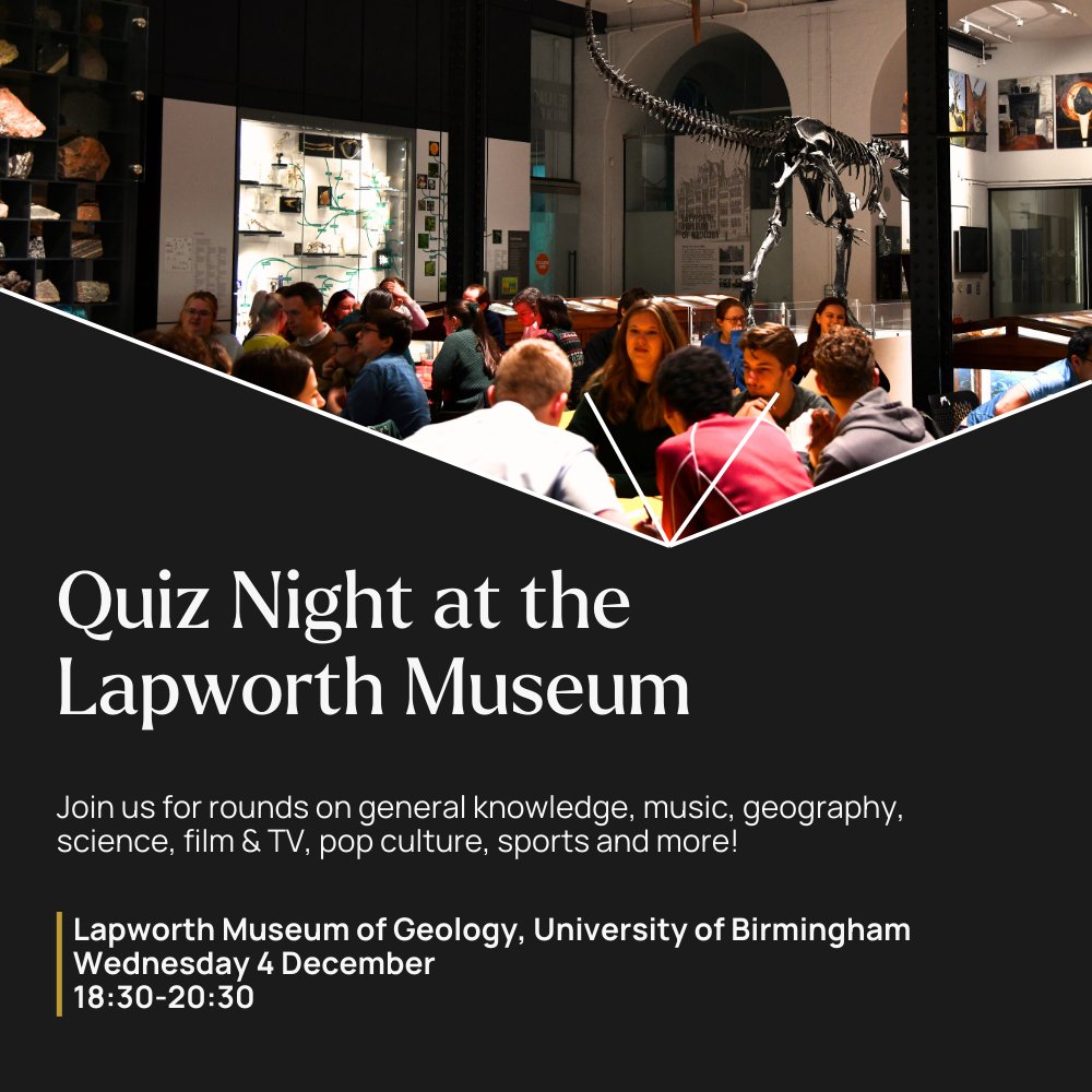 Fancy an evening of trivia under the watchful eye of our campus dinosaur? 🦖

Join <a href="/lapworthmuseum/">Lapworth Museum of Geology</a> for a Quiz Night on Wednesday 4th December! 
Book your tickets now: …tatlapworth-december.eventbrite.co.uk
