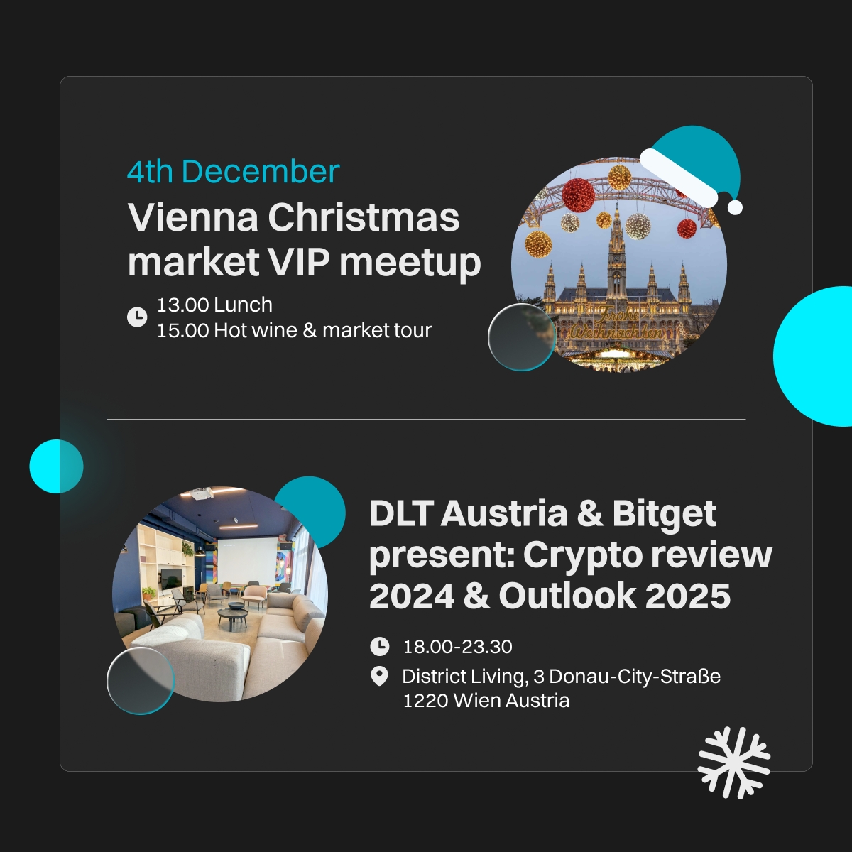 VIP Invitation: Crypto Review 2024 & Outlook 2025 & XMAS Party! ✨🎄 #Bitget  invites you to join us on December 4th in Vienna for an exclusive evening  of insights and celebration! 🌟
