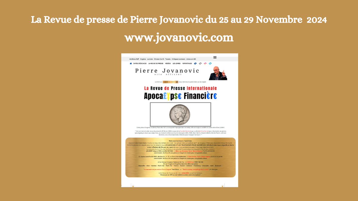 EdJardinLivres's tweet photo. Voici la revue de presse de @pierrejovanovic du 25 au 29 Novembre 2024, bonne lecture :
https://t.co/8HPOqGM9bZ
#licenciement #edf #USA #Russia #guerre #Allemagne
#archegos #Texas #Chine #Trump2024 #Newguard
#CNN https://t.co/xpdvxomTzc