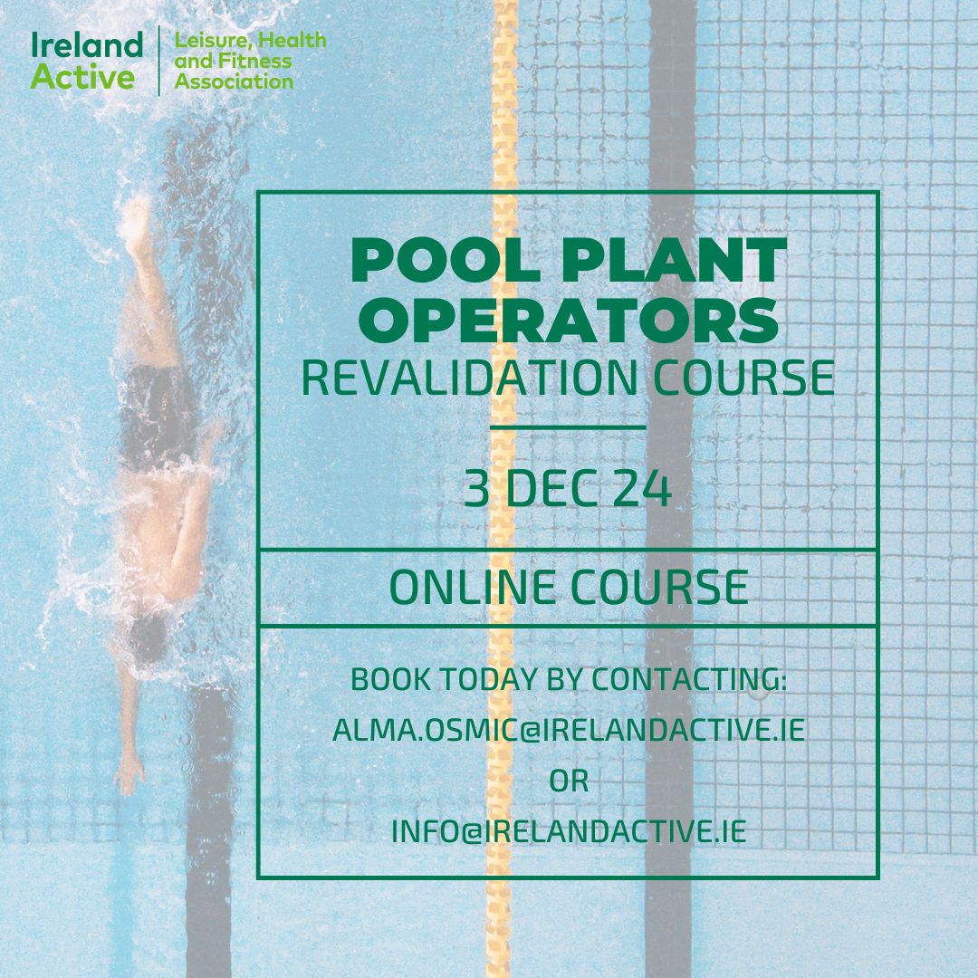 irelandactive's tweet image. 📣 Calling all Pool Plant Operators!

Don't let your certification lapse—secure your spot in our Pool Plant Operators Revalidation Course! 

📅 Date: 3rd December 2024
💻 Format: Online Course

Book your place today: irelandactive.ie/membership/ser…

 #IrelandActive #PoolOperators