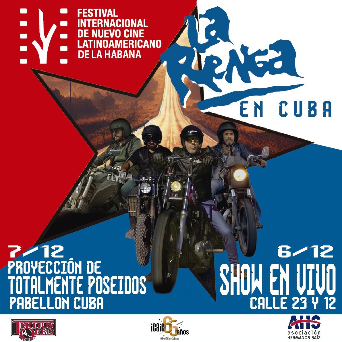 🎶🇦🇷La Renga en nuestro Festival

📅6/DIC: Concierto 📍23 y 12, Vedado 

📅7/DIC: Proyección de 🎞Totalmente poseídos 📍Pabellón Cuba, sede <a href="/ahsjovenescuba/">Asociación Hermanos Saíz</a>

#FestivalCineHabana #CineVivo #VivoCine #LaRenga #Cine #Musica
