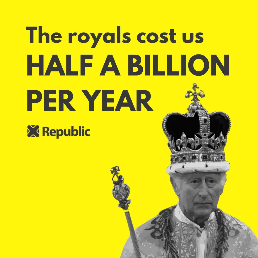 RepublicStaff's tweet photo. 1.6 million Winter Fuel Payments. That's what you could get for the annual cost of the royals. #AbolishTheMonarchy https://t.co/VGpmJTZHC4
