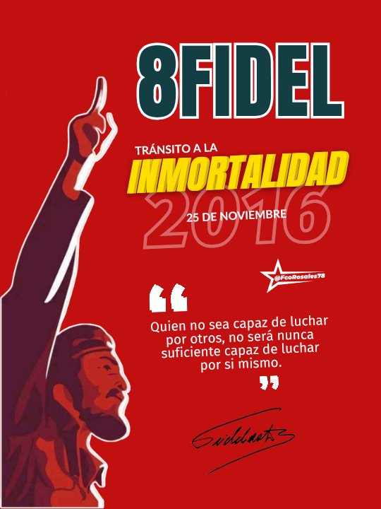 Hoy estamos conmemorando 8 años del tránsito a otro plano de vida del Cmdte. Fidel Castro Ruz, testimonio de dignidad, de defensa de la soberanía, de defensa de lo que somos los pueblos libres, de heroica solidaridad con los Pueblos de todo el Mundo.

#FidelPorSimpre 
<a href="/RDRFSLN_/">RDRFSLN_🇳🇮❤🖤</a>