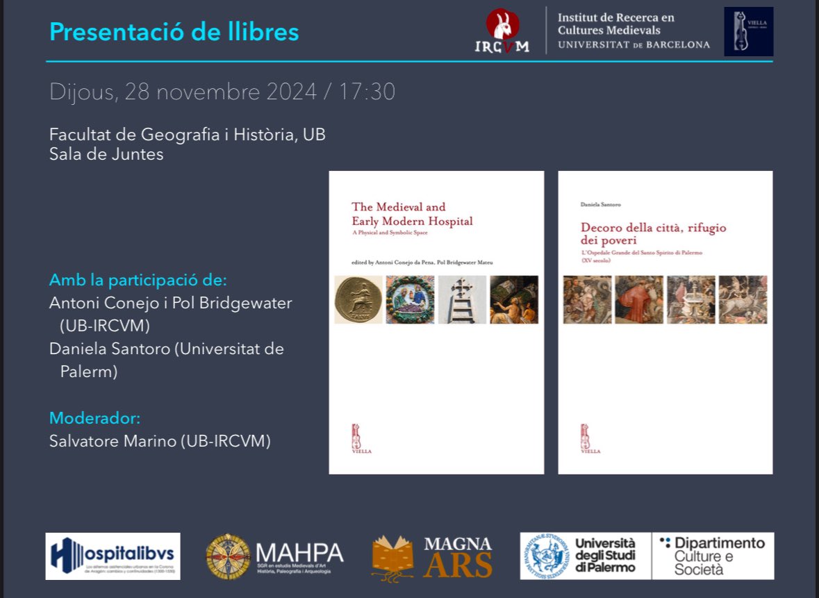 Hospitalibvs (@hospitalibvs) on Twitter photo Dijous 28 nov. (17:30, <a href="/GH_UB/">Facultat de Geografia i Història UB</a>) presentació de dos llibres : un editat per #PolBridgewater i <a href="/toniconejo72/">Toni Conejo</a> (<a href="/MAHPA_UB/">MAHPA</a> i <a href="/hospitalibvs/">Hospitalibvs</a>) i l'altre signat per #DanielaSantoro (<a href="/udepalermo/">Universidad de Palermo</a>) Dijous 28 nov. (17:30, <a href="/GH_UB/">Facultat de Geografia i Història UB</a>) presentació de dos llibres : un editat per #PolBridgewater i <a href="/toniconejo72/">Toni Conejo</a> (<a href="/MAHPA_UB/">MAHPA</a> i <a href="/hospitalibvs/">Hospitalibvs</a>) i l'altre signat per #DanielaSantoro (<a href="/udepalermo/">Universidad de Palermo</a>)