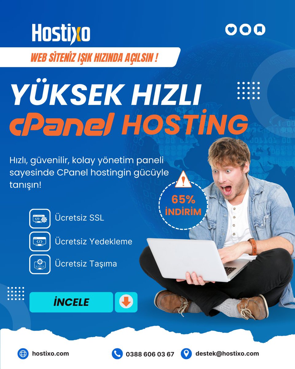 ✅𝐇ı𝐳𝐥ı 𝐯𝐞 𝐠𝐮̈𝐯𝐞𝐧𝐢𝐥𝐢𝐫 𝐂𝐏𝐚𝐧𝐞𝐥 𝐡𝐨𝐬𝐭𝐢𝐧𝐠𝐢𝐧 𝐠𝐮̈𝐜𝐮̈𝐲𝐥𝐞 𝐭𝐚𝐧ı𝐬̧ı𝐧!
👉 Güçlü Alt Yapı
👉 cPanel Kontrol Paneli
👉 Ücretsiz SSL &amp; Taşıma &amp; Yedekleme

🌍 hostixo.com
📞 0(388) 606 03 67

#hosting #hostixo #cpanel  #datacenter #server