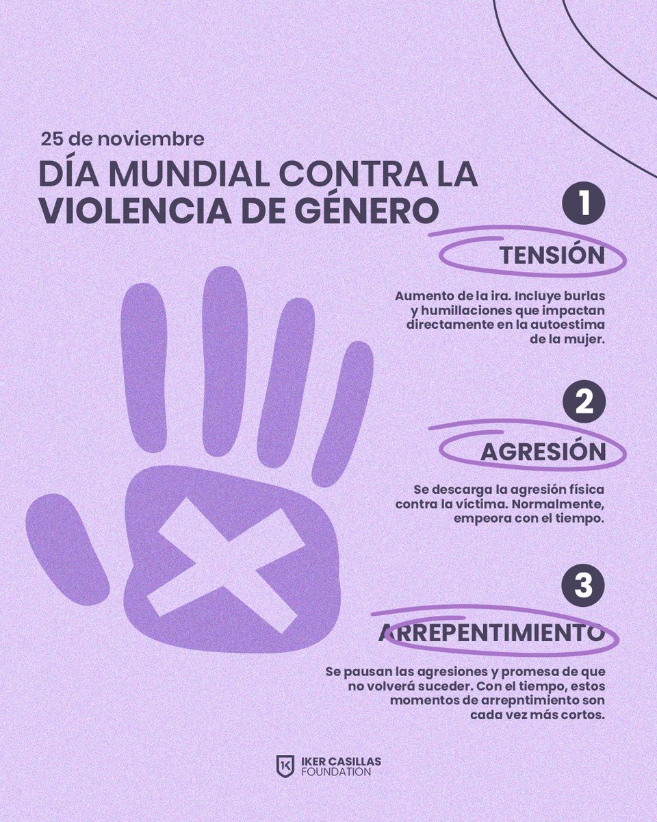 Cada gesto, cada voz y cada acción puede marcar la diferencia. Desde la Fundación Iker Casillas reafirmamos nuestro compromiso con la igualdad, respeto y un futuro libre de violencia. #niunamas 💜
