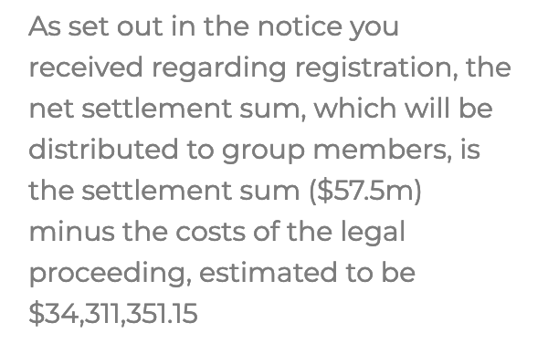 Class-action lawsuits serve a useful social purpose, but  our legal system seems to reward lawyers at a level likely to induce litigiousness. This is a settlement with ANZ reached by <a href="/PhiFinneyMcD/">Phi Finney McDonald</a> (pending Court approval on 19 Dec). $34 million in legal costs is a lot.