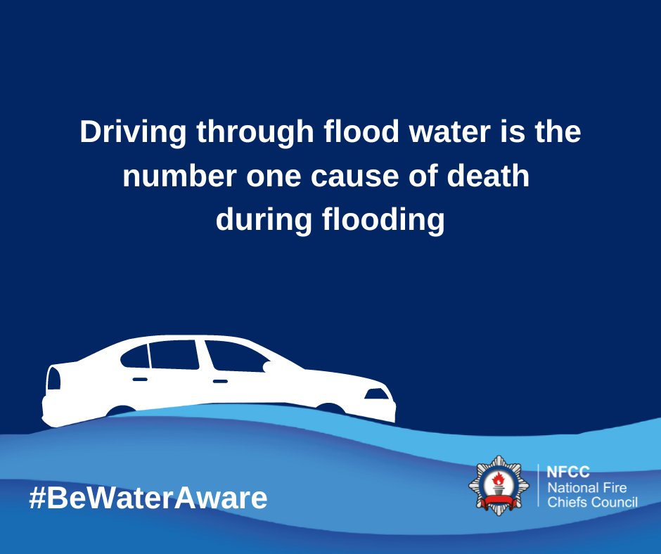 northantsfire's tweet photo. A reminder, if you encounter floodwater, please do not drive through it.  Pedestrians are also being advised to stay away from rivers and flood water as strong currents may not always be visible. https://t.co/CzCm2nyar4