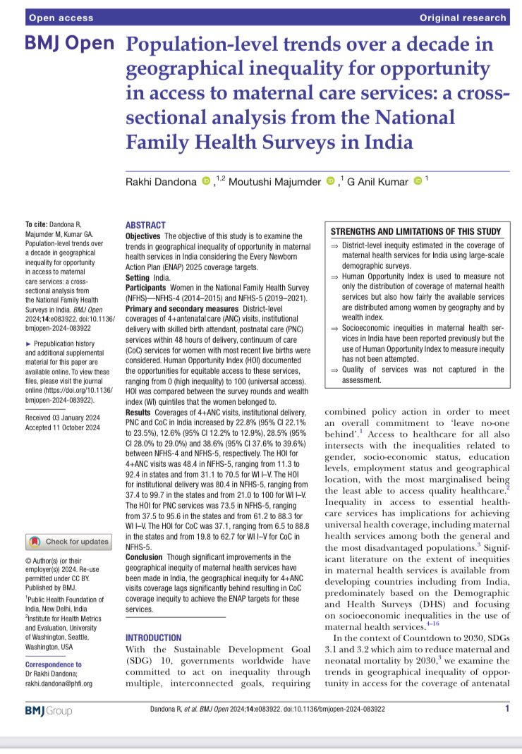 Rakhi (@rakhidandona) on Twitter photo Significant improvements have made in improving geographical inequity in maternal health services in India. Attention on ANC coverage is needed. Read our paper here - bmjopen.bmj.com/content/bmjope…
<a href="/UNICEFIndia/">UNICEF India</a> <a href="/BMGFIndia/">Gates Foundation India</a> Significant improvements have made in improving geographical inequity in maternal health services in India. Attention on ANC coverage is needed. Read our paper here - bmjopen.bmj.com/content/bmjope…
<a href="/UNICEFIndia/">UNICEF India</a> <a href="/BMGFIndia/">Gates Foundation India</a>