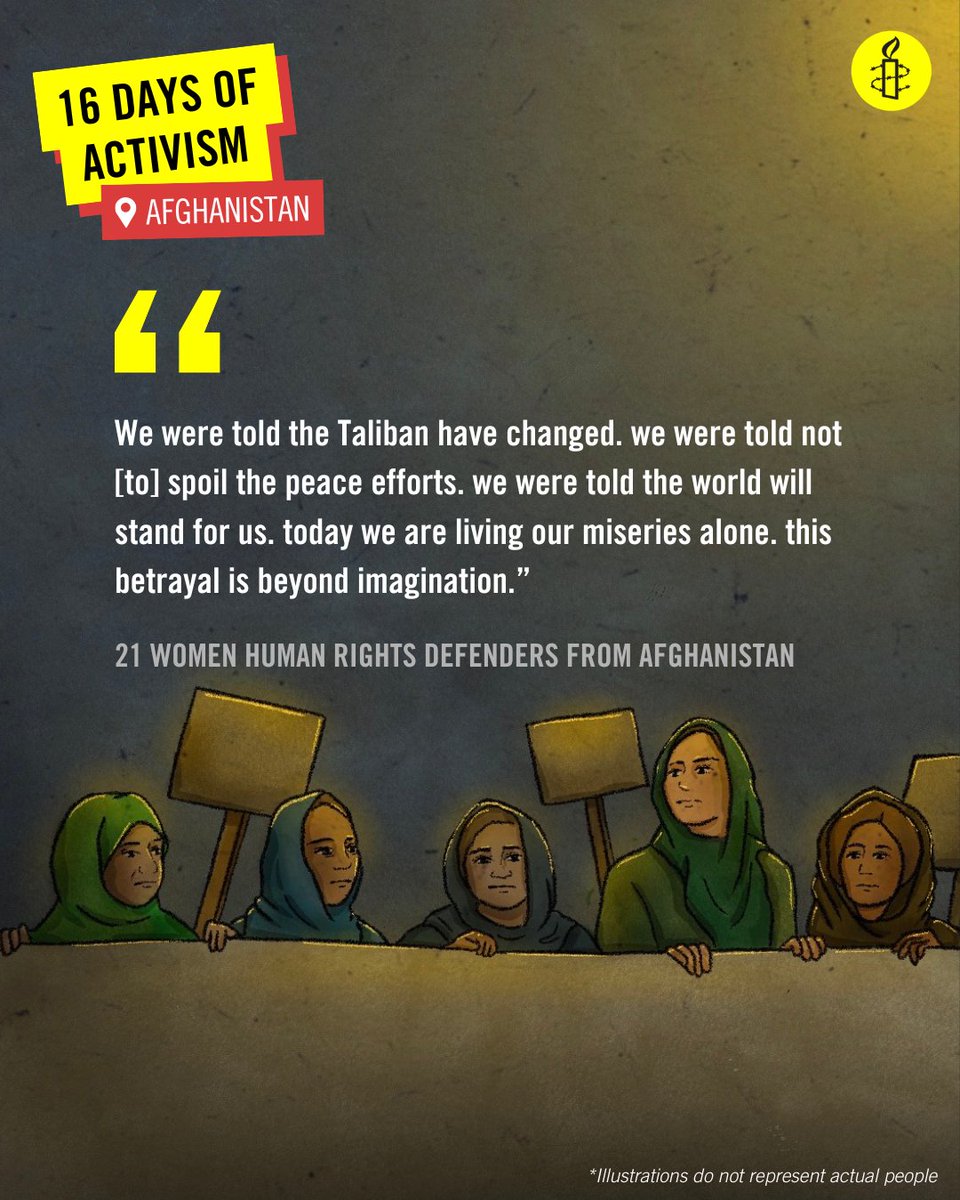 amnestysasia's tweet photo. Afghan women are frustrated of the weak and selective role the international community has played to address the Taliban’s trample down of their human rights.
Afghan women are demanding effective strategies and actions to bring an end to their catastrophic conditions.
Sign our petition where we are calling on international community to put their words into actions:
https://t.co/PcMiCew9Jq
#Endgenderpersecution
#16DaysOfActivism