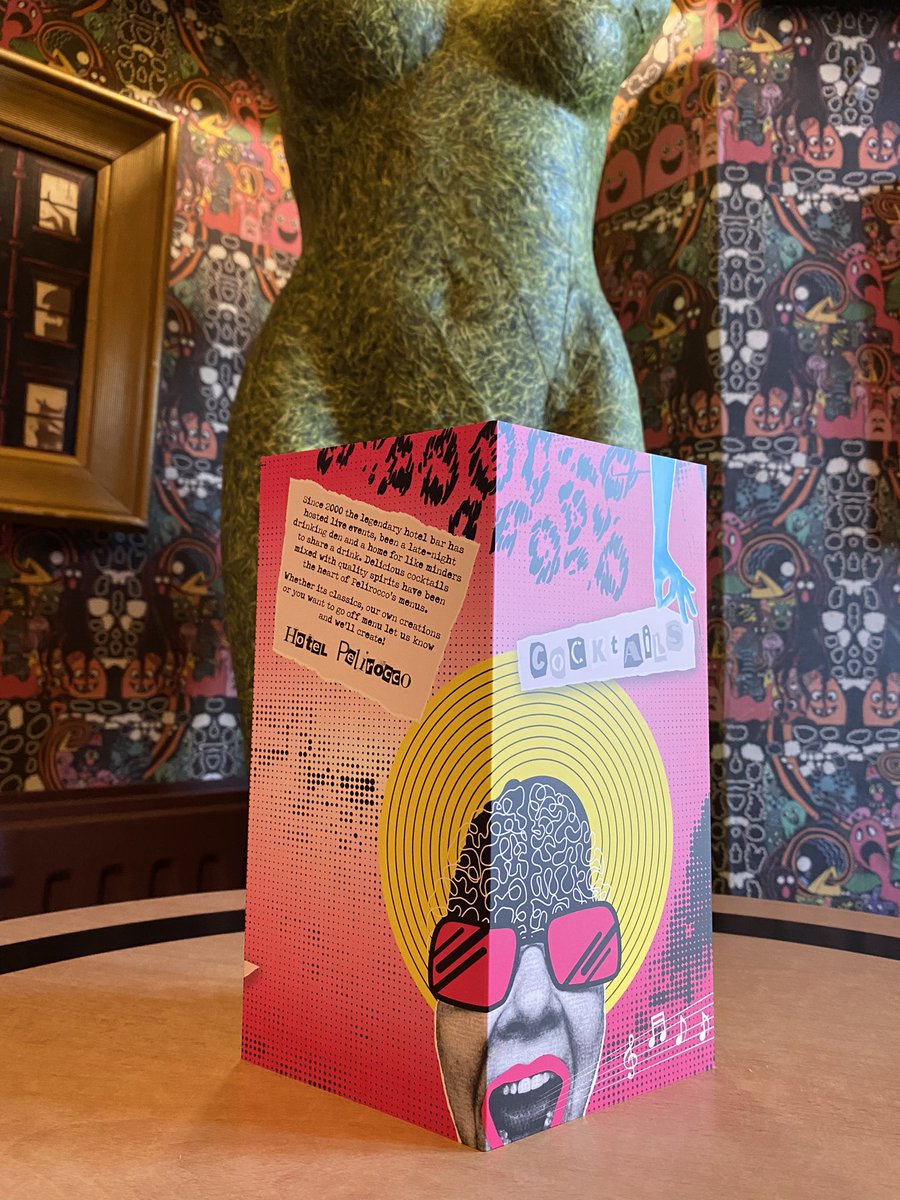 HotelPelirocco's tweet image. Eye catching new cocktail menu listing all the golden oldies &amp;amp; a few new instant faves! 
Also craft beer &amp;amp; cider by @curiousbrewery &amp;amp; gin by  @devilsdykedistillery.
@wr3ndesign 
@lollipopprint 
lamp by @dollyfixtures 
#brighton #cocktail #cocktailbar #boutiquehotel #themedhotel