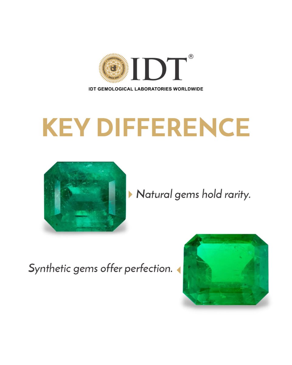 IDTWORLDWIDE's tweet image. Every gemstone holds magic—natural gems tell ancient tales, while synthetic gems offer flawless beauty. 🌟 Certification by IDT ensures quality &amp;amp; brilliance, no matter the origin. Choose your sparkle with confidence! ✨💎

#IDT #kyaapneidtkaraya #diamondtesting #gemstones